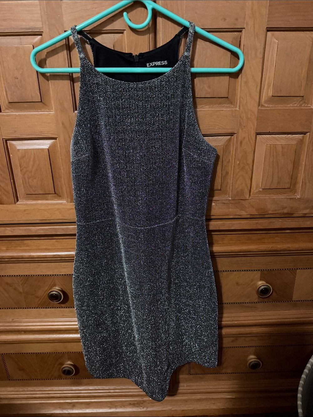 Express Metallic Silver Mini Sheath Dress